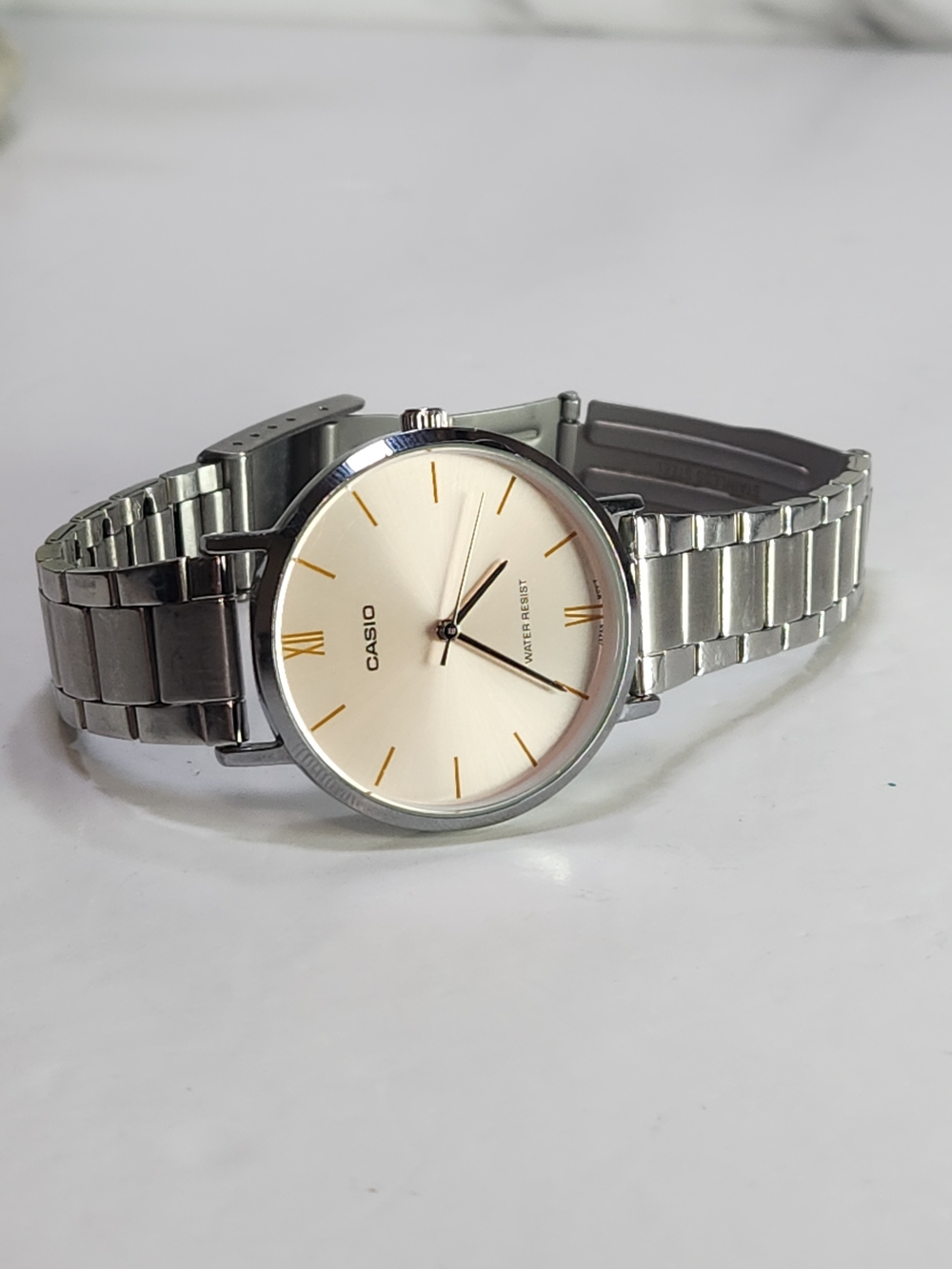 Casio Stainless Steel Watch - Cream Dial, Silver Band. Womens